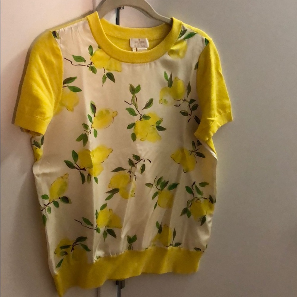 kate spade Yellow and White Lemon Print Short Sleeve Tee